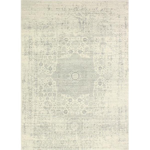 Bashian Bashian E110-IVSIL-2.6X8-5438A Everek Collection Abstract Transitional Polypropylene Machine Made Area Rug; Ivory & Silver - 2 ft. 6 in. x 8 ft. E110-IVSIL-2.6X8-5438A